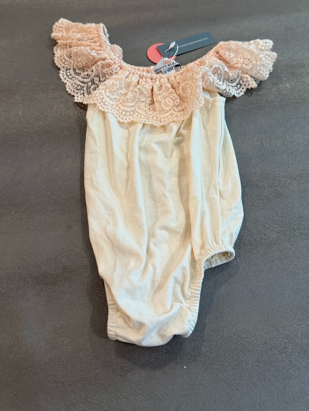 Baby Girls' Lace Off-Shoulder One-Piece Swimsuit - Blush. Size 12-18 months